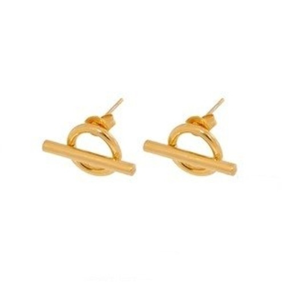 Gold Toggle Bar‎ Stud Earrings 18k Gold Plated Stainless Steel Geometric Jewelry